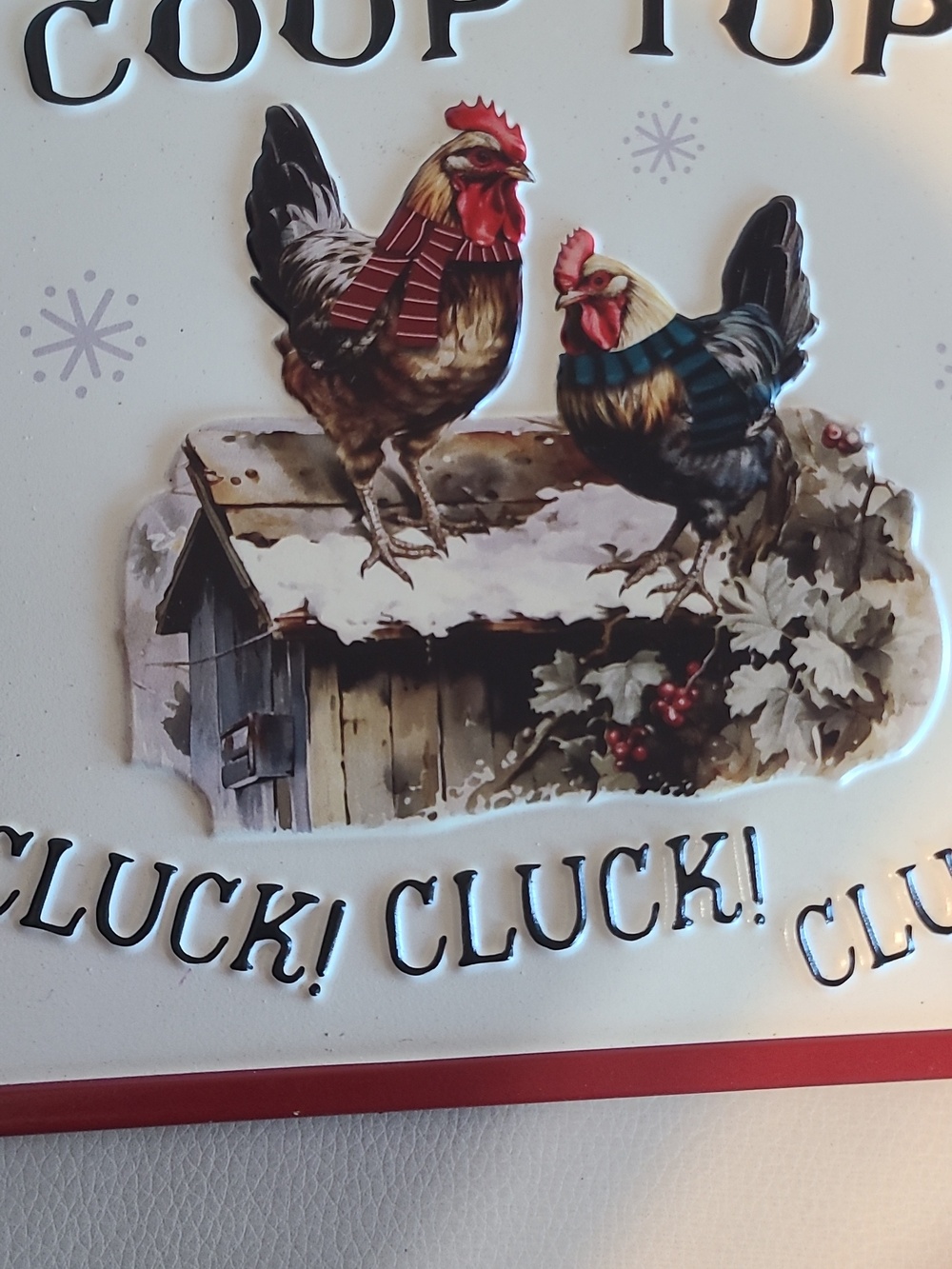Up On The Coop Top Decorative Chicken Sign - Red & Cream - Picture 2 of 4